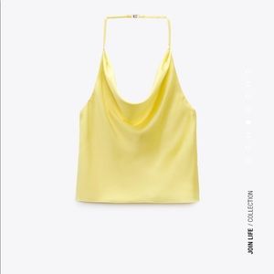 Yellow silk drape halter top
